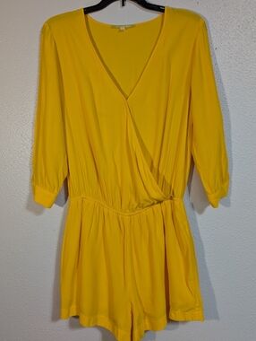 Gianni Bini Women's Yellow V-Neck Wrap Front Romper